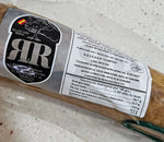 Etiqueta del salchichón cular ibérico de bellota RR: sello Bellota 100% Ibérico, ingredientes, alérgeno nuez moscada, lote, registro sanitario e información nutricional.